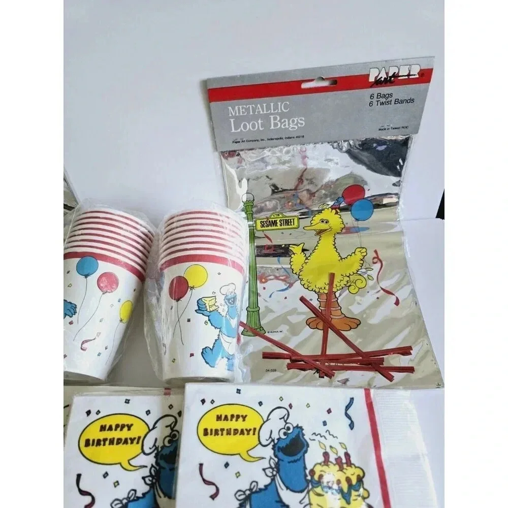 Sesame Street Big Bird Cookie Monster Vintage Birthday Party Supplies Lot Of 12